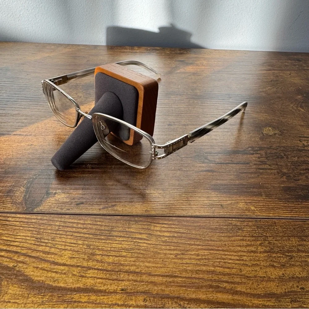 Valentino Italy‎ Rhinestone Hinge Eyeglass Frames Rectangular Silver Tone